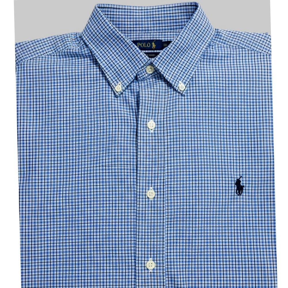 Polo Ralph Lauren Classic Fit Blue Micro Check Button Down Shirt Mens Large L/S